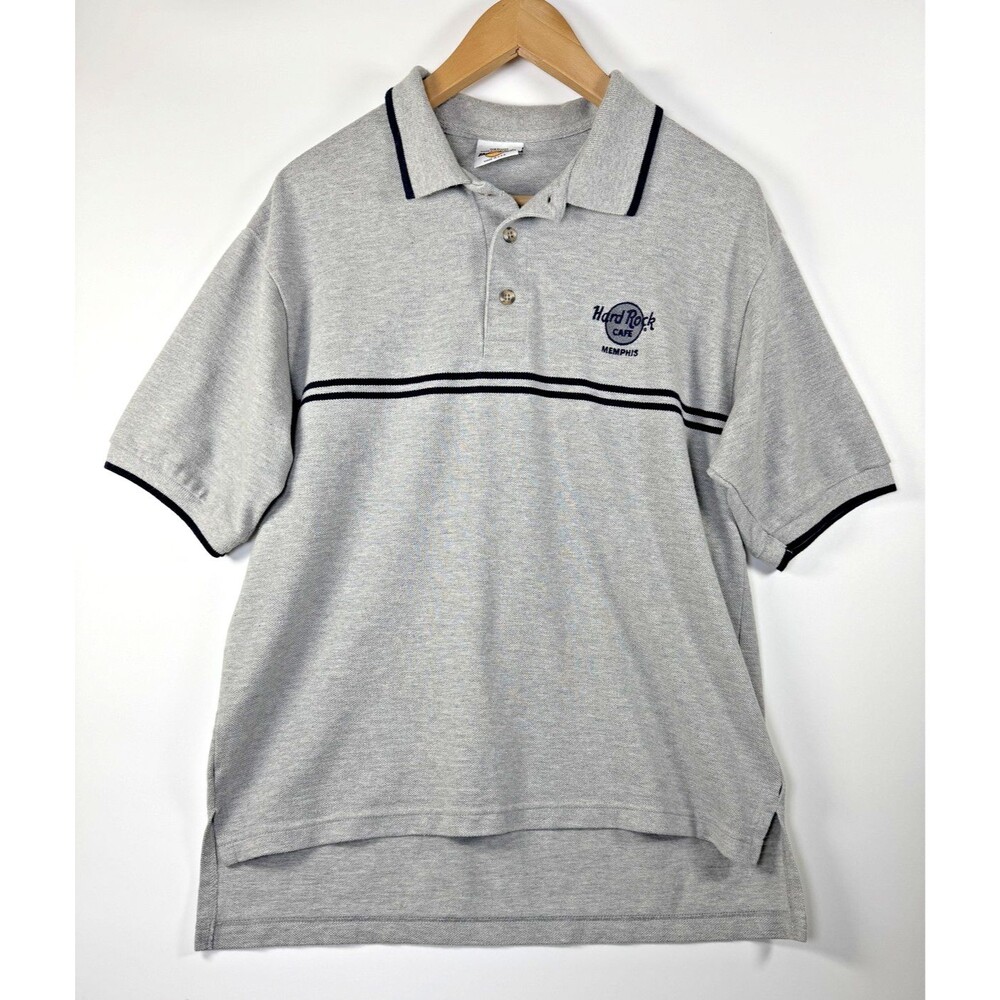 Hard Rock Cafe Memphis Polo Shirt Mens Medium Embroidered Striped Made‎ in USA